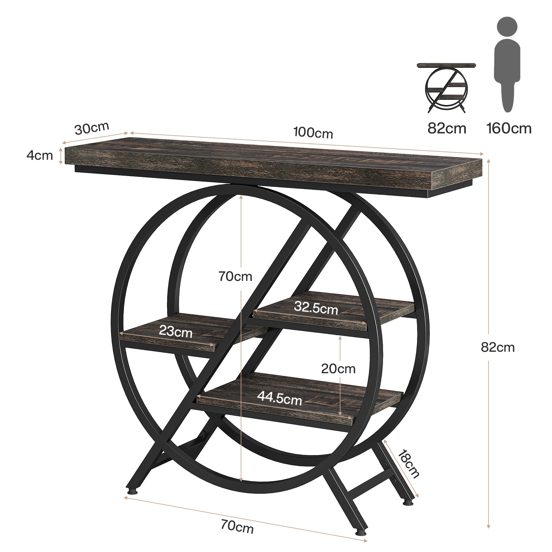 100 cm Industriële Consoletafel – Geometrisch Frame met Dik Blad voor Rustieke Uitstraling