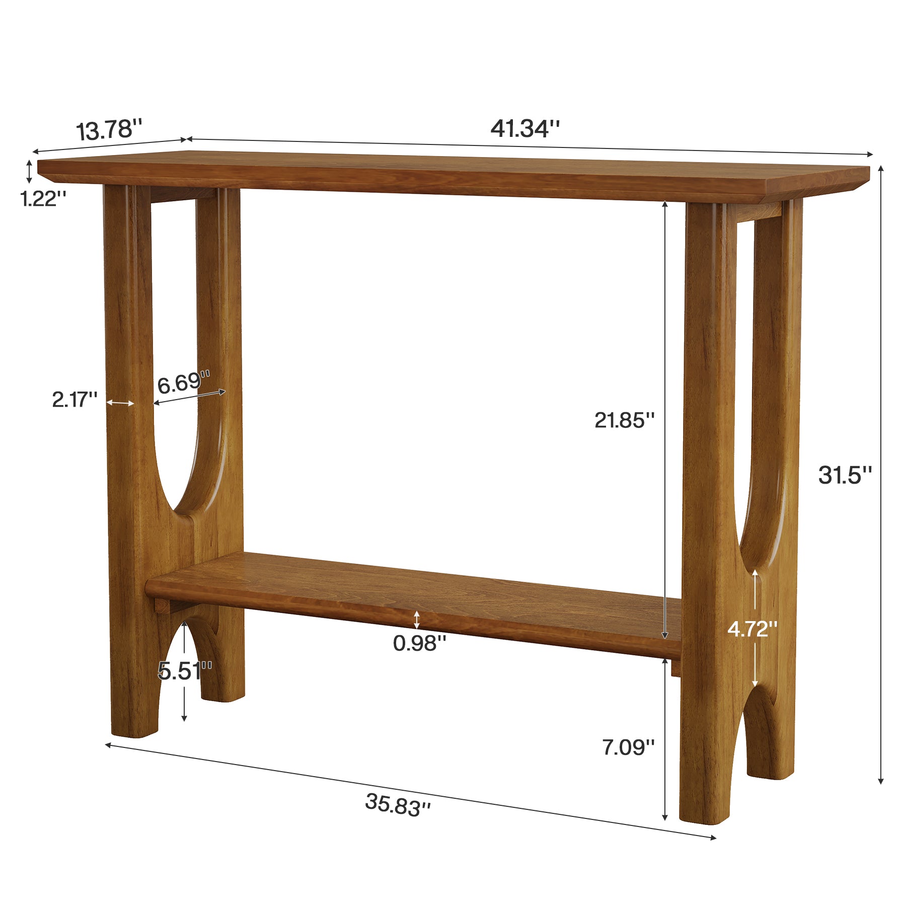 105 cm Entreetafel met 2 Niveaus, Moderne Consoletafel met Massief Houten Poten