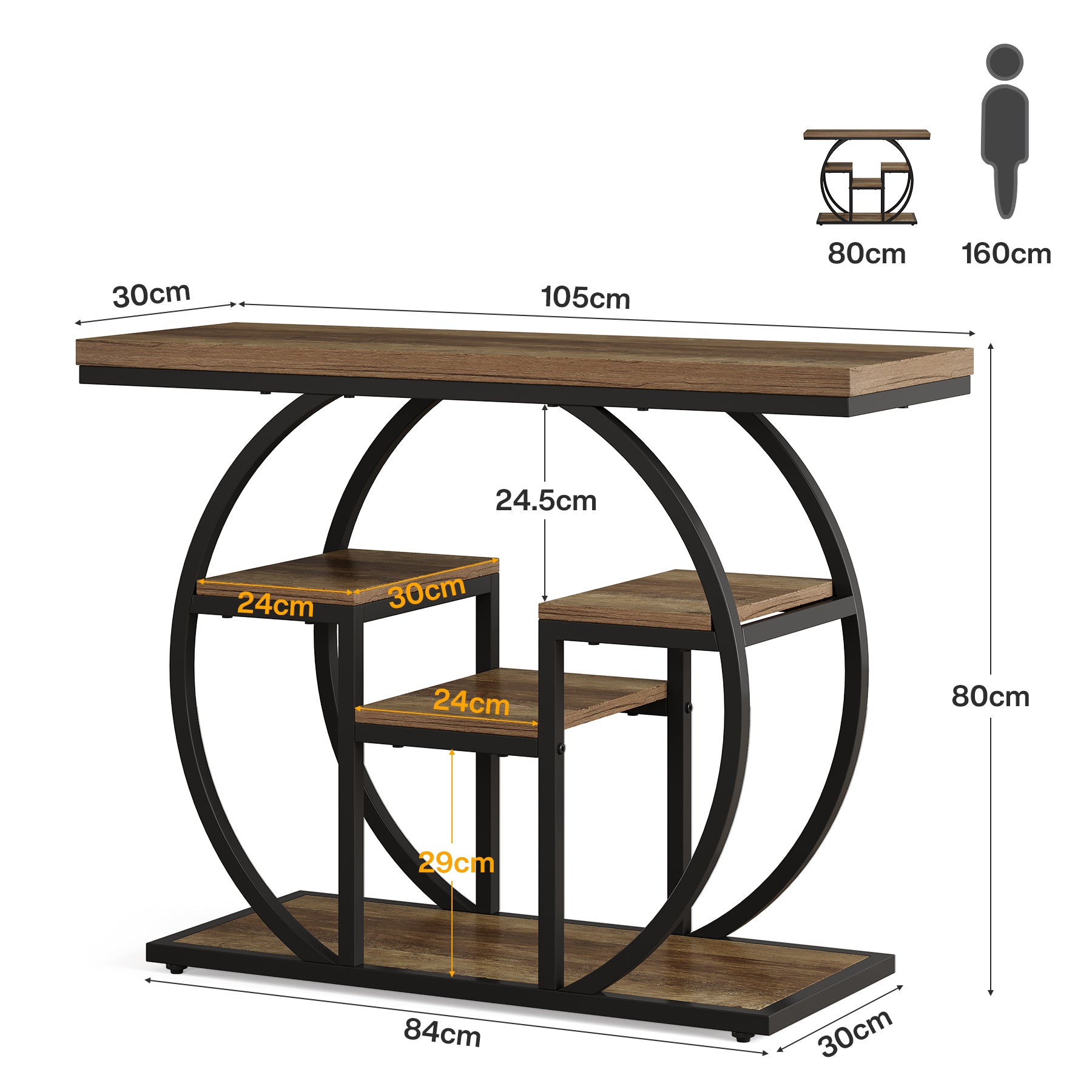 Tribesigns 105 cm Consoletafel, 4-Laags Industriële Haltafel met Planken