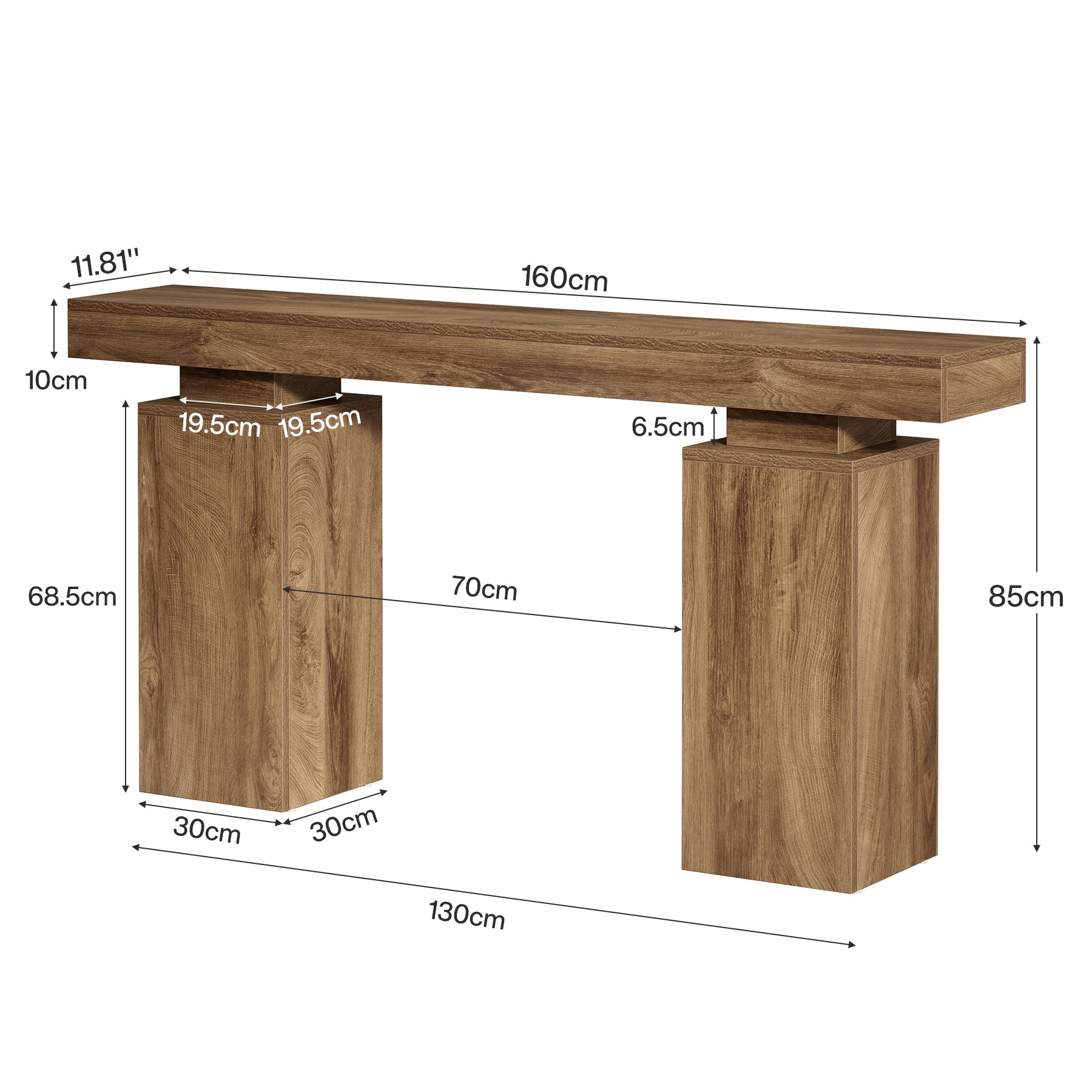 Consoletafel van 160 cm in landhuisstijl voor hal en achter de bank, moderne houten sidetable voor woonkamer en entree