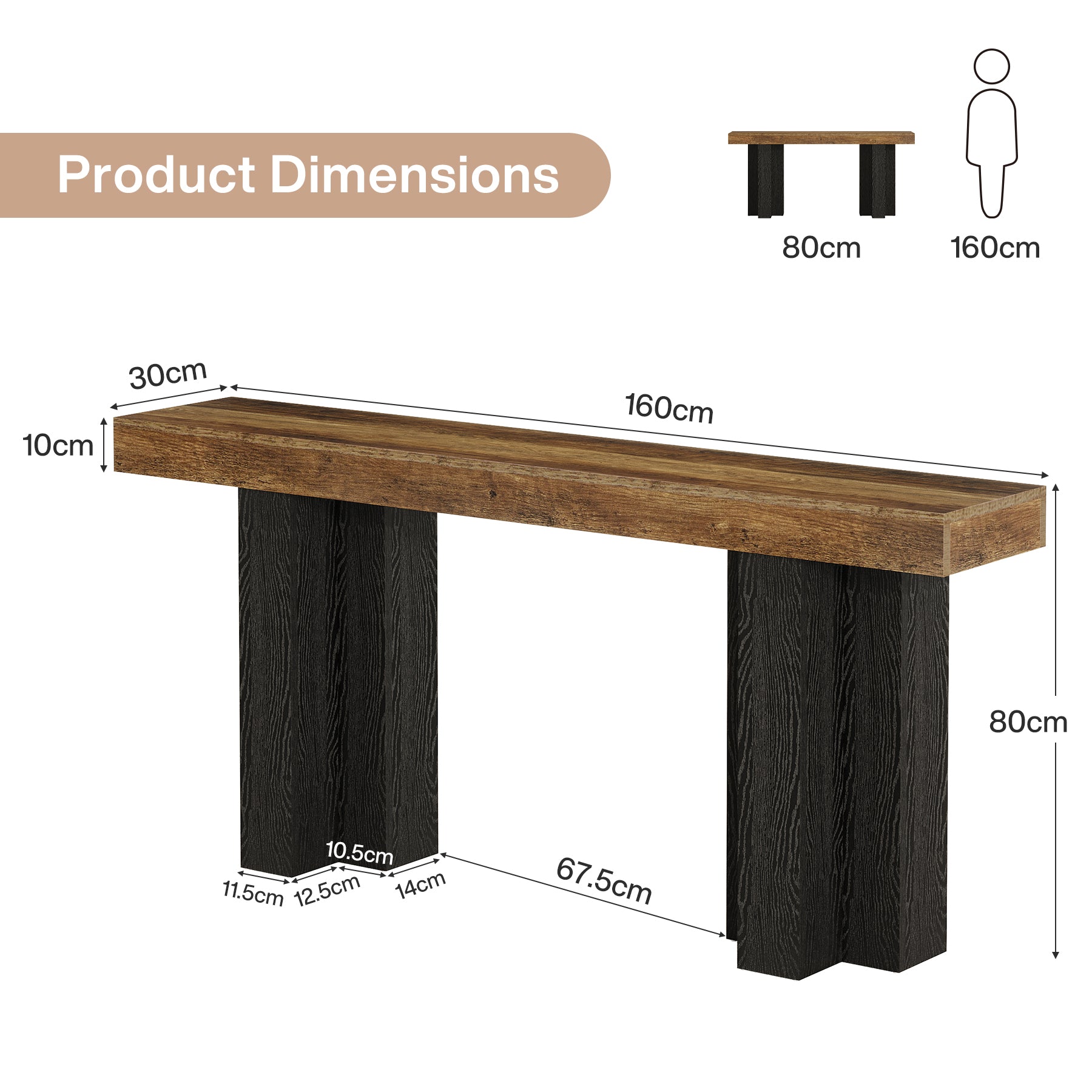 160 cm Smalle Consoletafel voor Hal en Woonkamer, Landelijke Haltafel voor Achter de Bank
