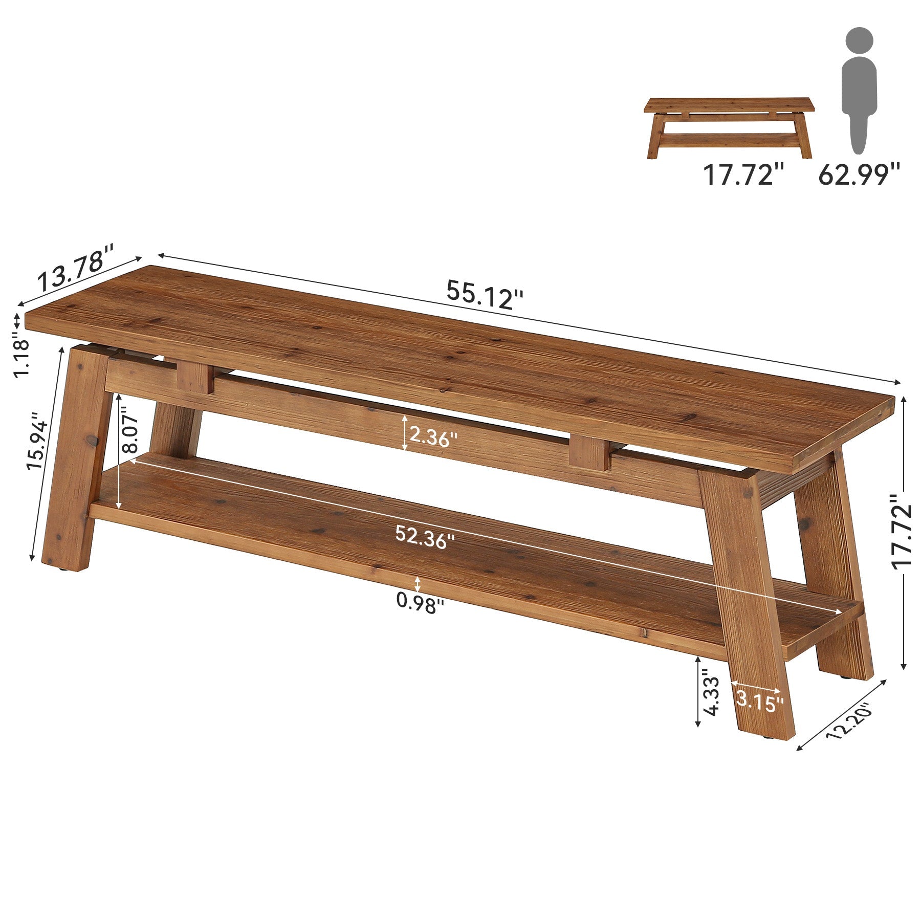 Tribesigns massief houten zitbank 140 cm met schoenenplank, houten bank voor entree en slaapkamer
