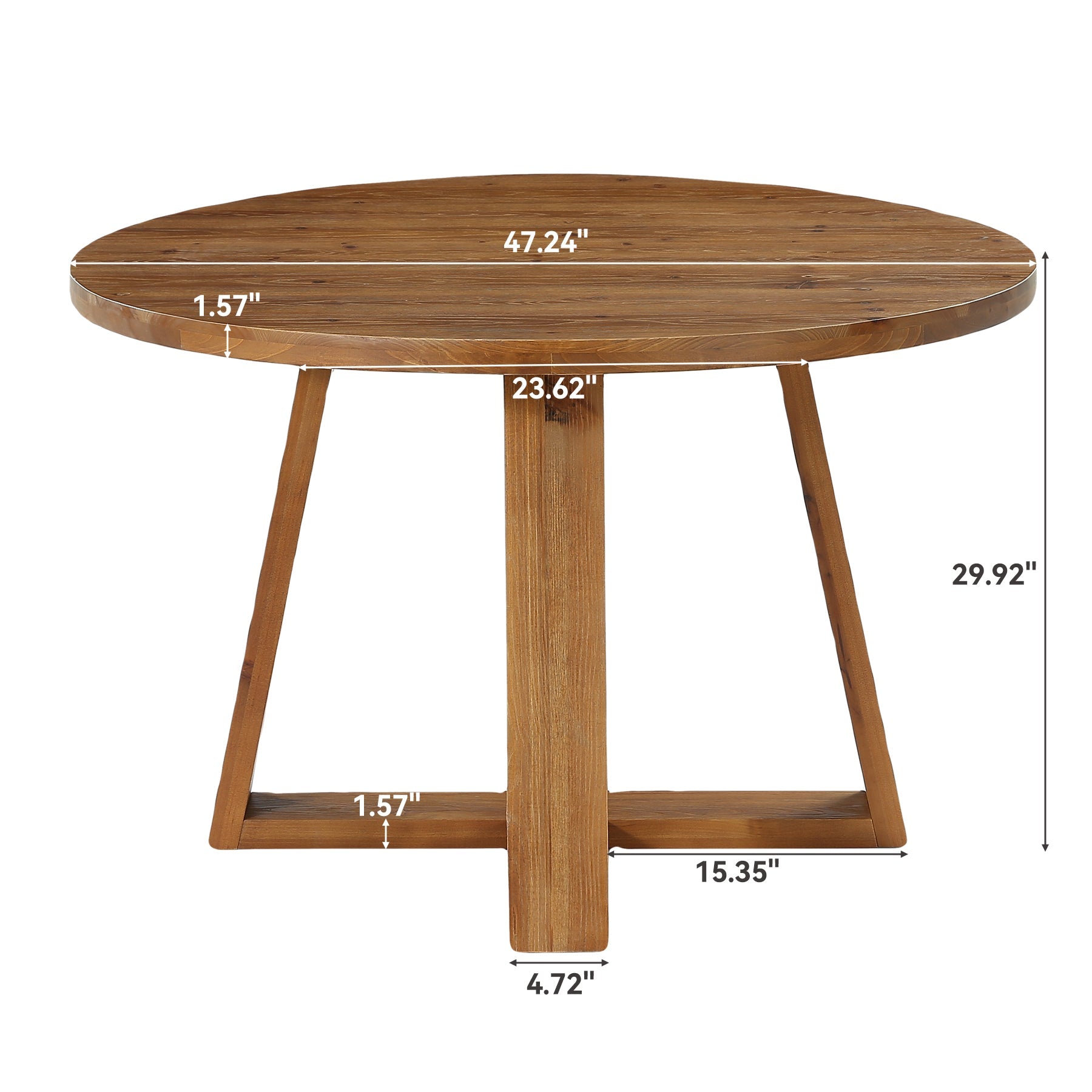 120 cm Ronde Eettafel, Landelijke Massief Houten Keukentafel met Schragenonderstel voor 4 Personen