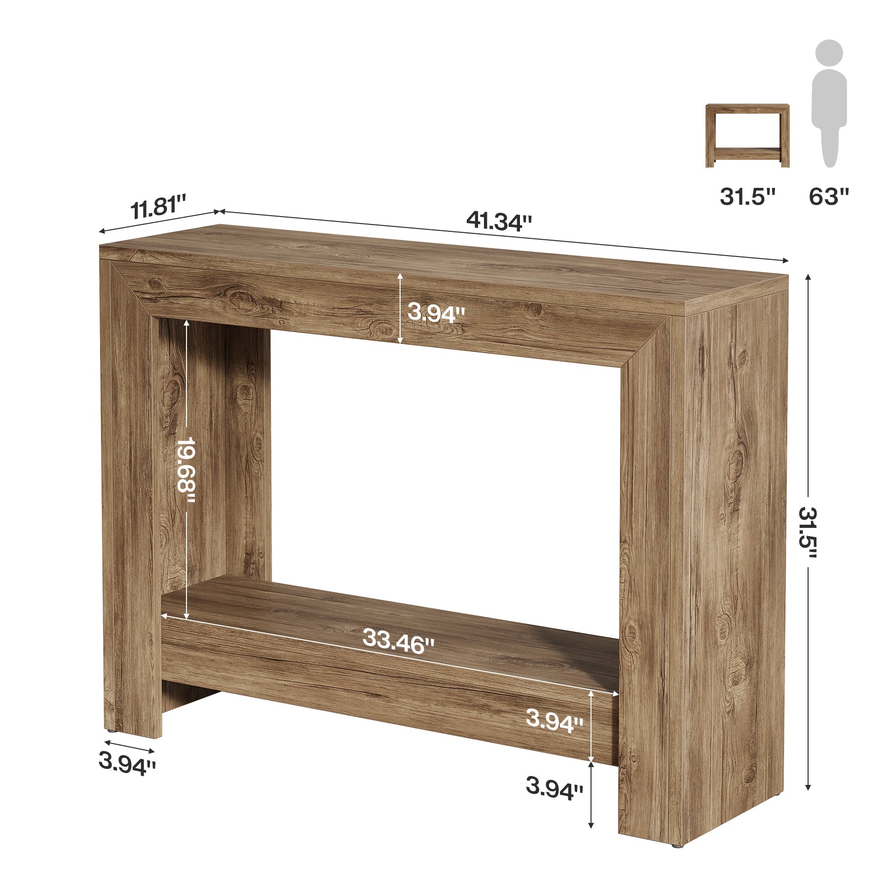 Tribesigns consoletafel 105 cm in landelijke stijl, smalle haltafel met open opbergruimte
