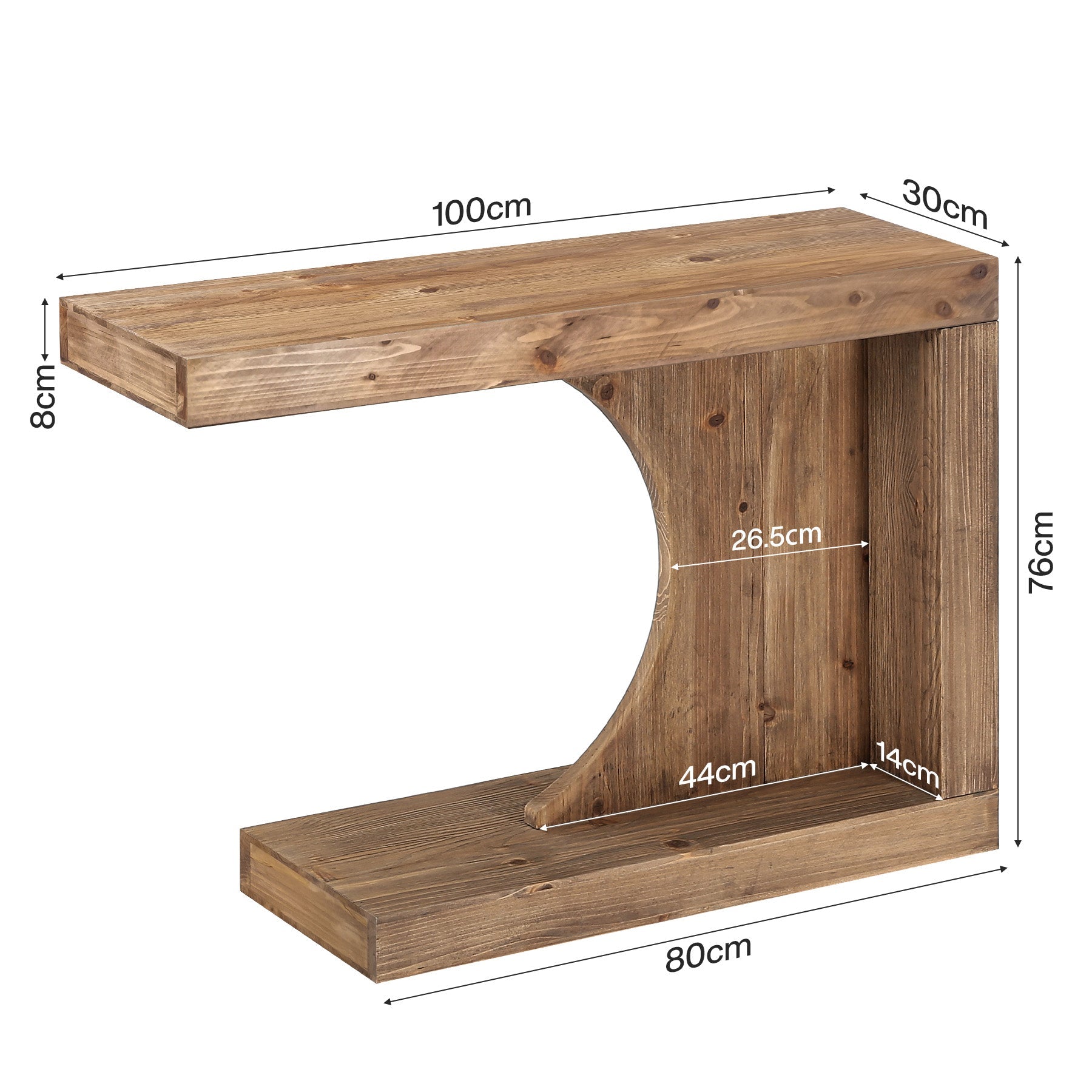 Tribesigns Massief Houten Consoletafel 100 cm, Moderne Haltafel met C-vormig Design