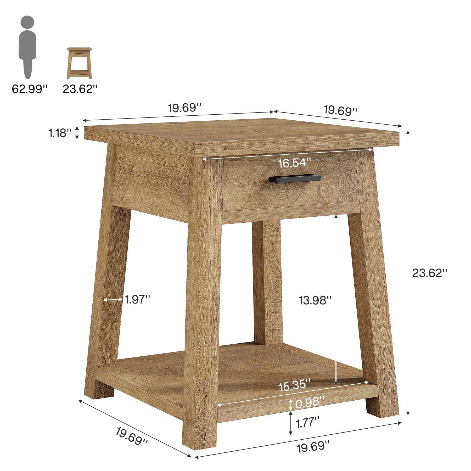 50 cm Tribesigns nachtkastje met lade, rustieke bedtafel met open plank voor slaapkamer