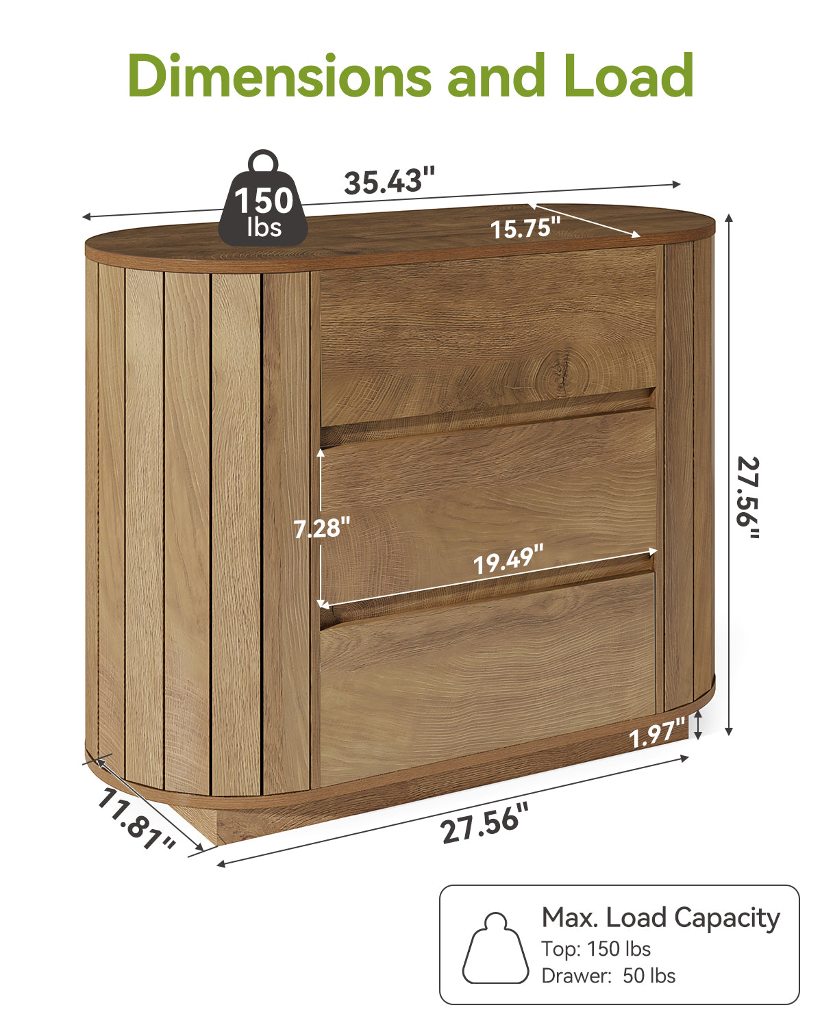 Tribesigns 90 cm groot nachtkastje met 3 lades en lattenontwerp, modern eiken zijtafel voor slaapkamer