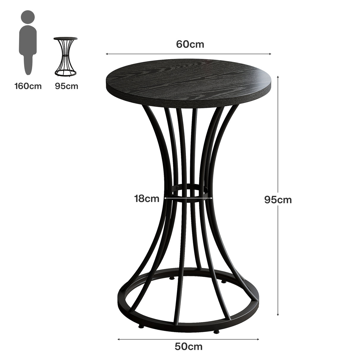 60 cm Ronde Eettafel op Barb hoogte voor 2 Personen