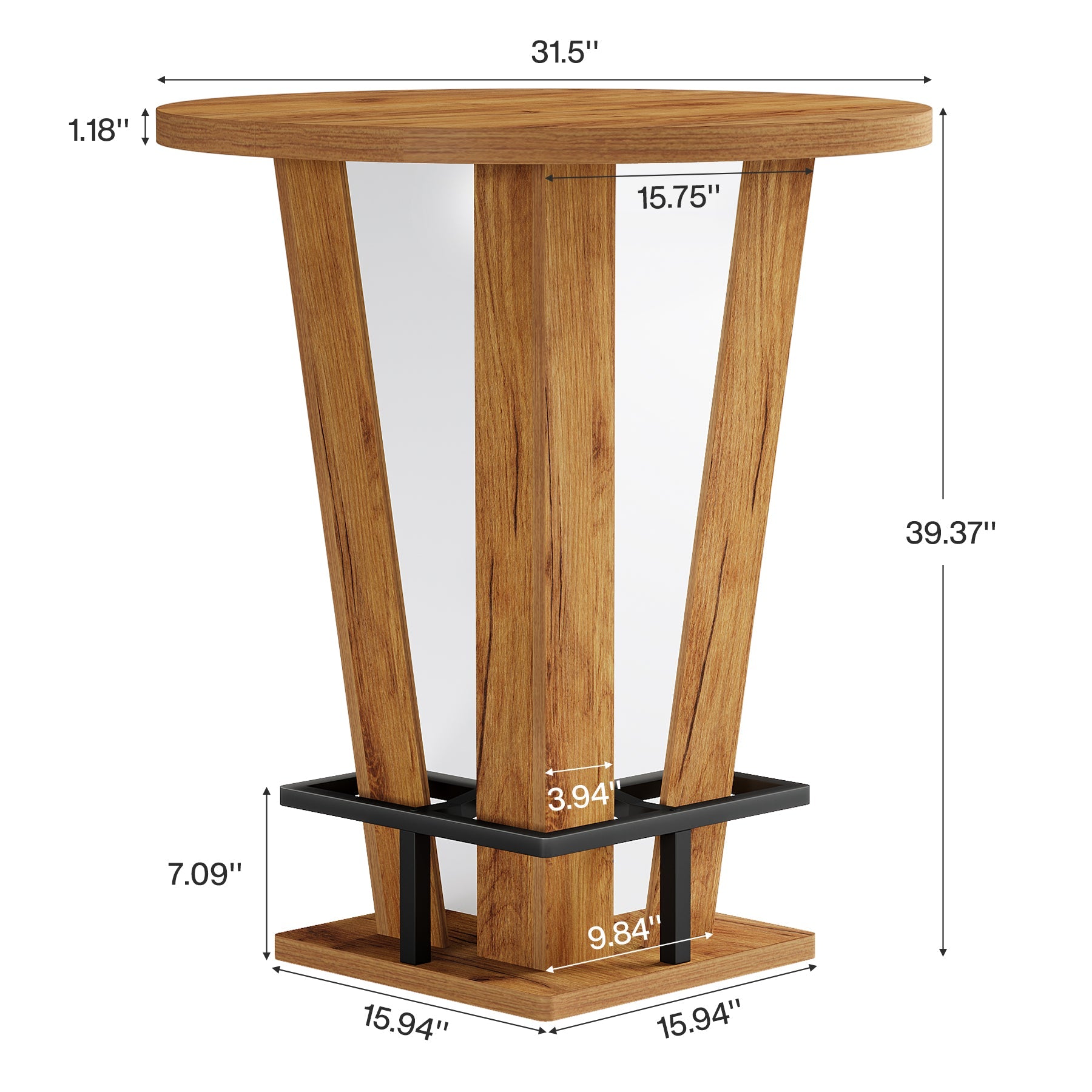 Tribesigns Ronde Sta-tafel 80 cm Ø in modern bar-design, High Top Bistrotafel met Metalen Voetsteun