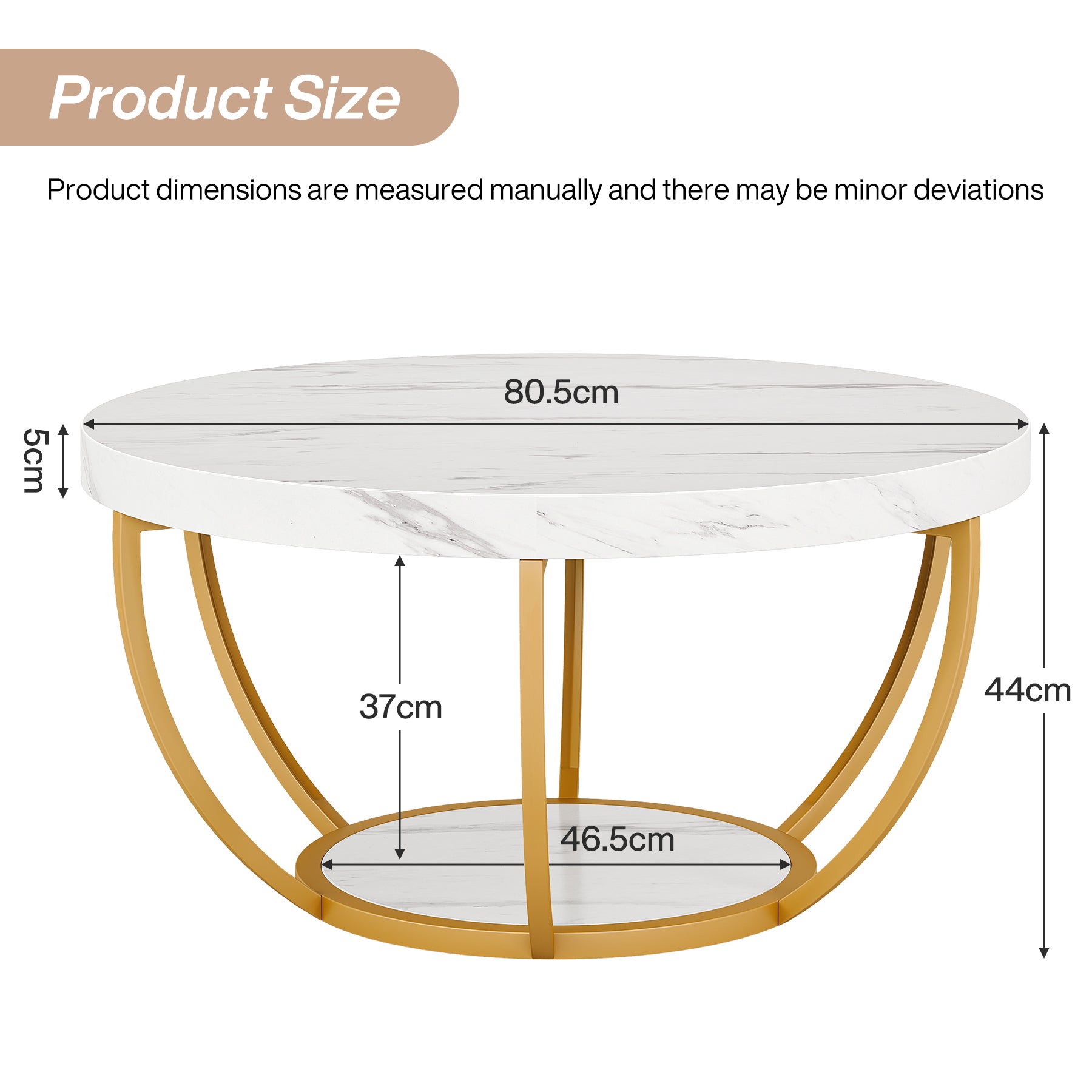 80,5 cm Ronde Industriële Salontafel, Tweelaags Middentafel in Rustiek Bruin en Zwart