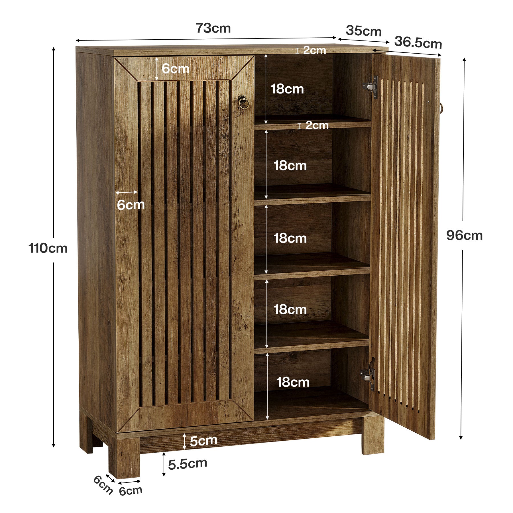 73 x 35 x 110 cm Tribesigns schoenenkast met louvredeuren en 5 lagen, houten schoenenopberger voor hal entree en woonkamer