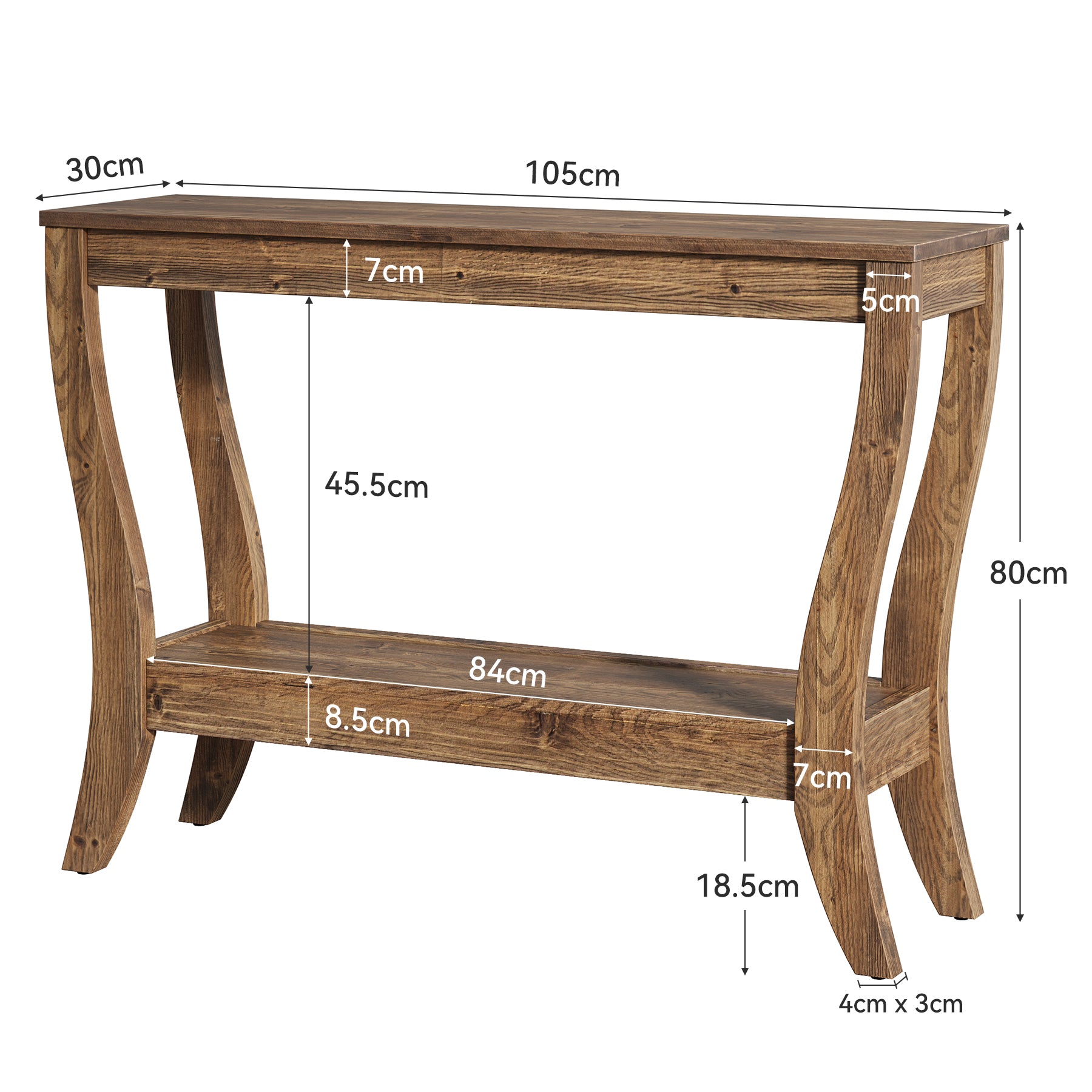 Tribesigns 105 cm Consoletafel, Massief Houten Haltafel met Plank