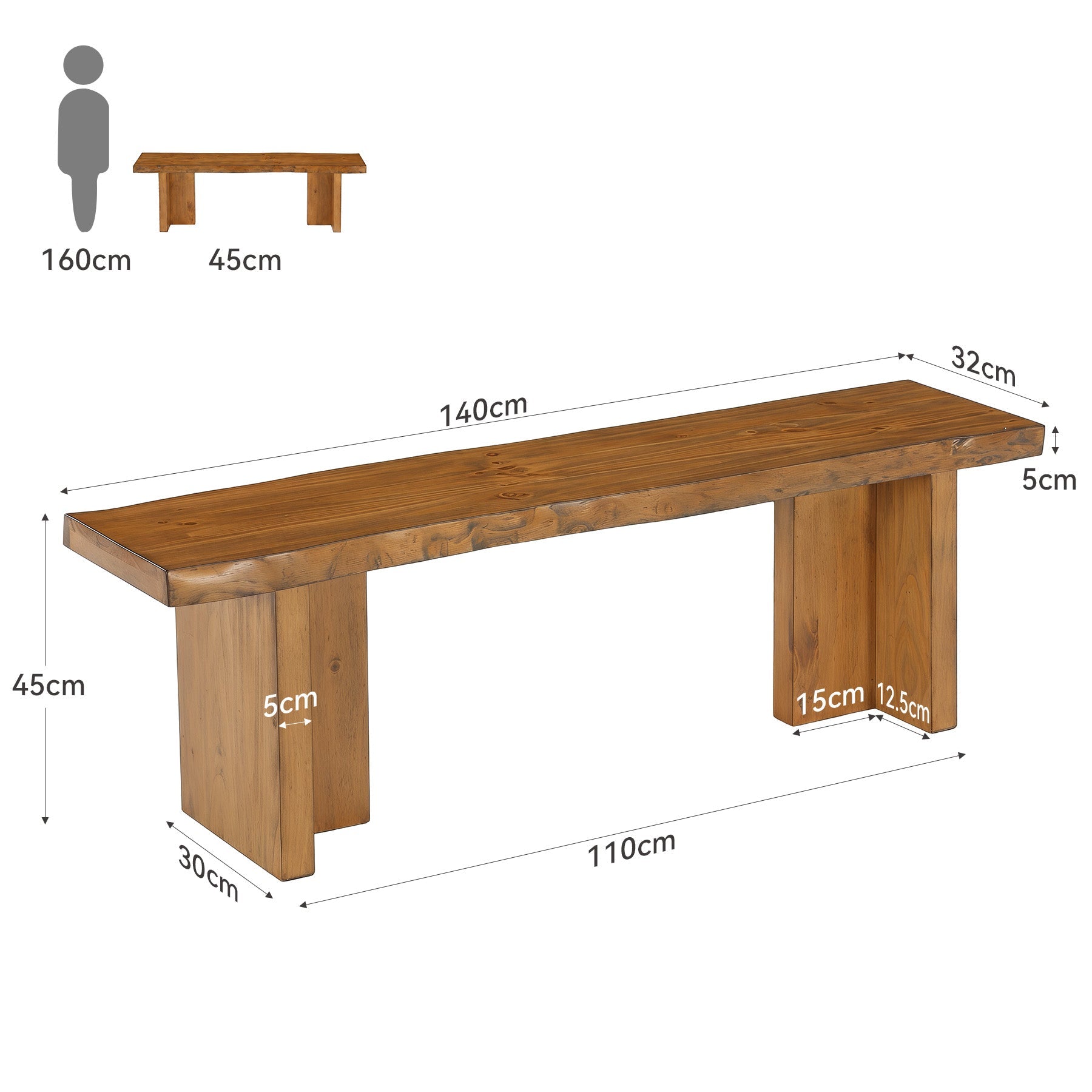 Tribesigns Massief Houten Zitbank 140 cm, Schoenenbank voor de Hal, Houten Bank voor 2–3 Personen