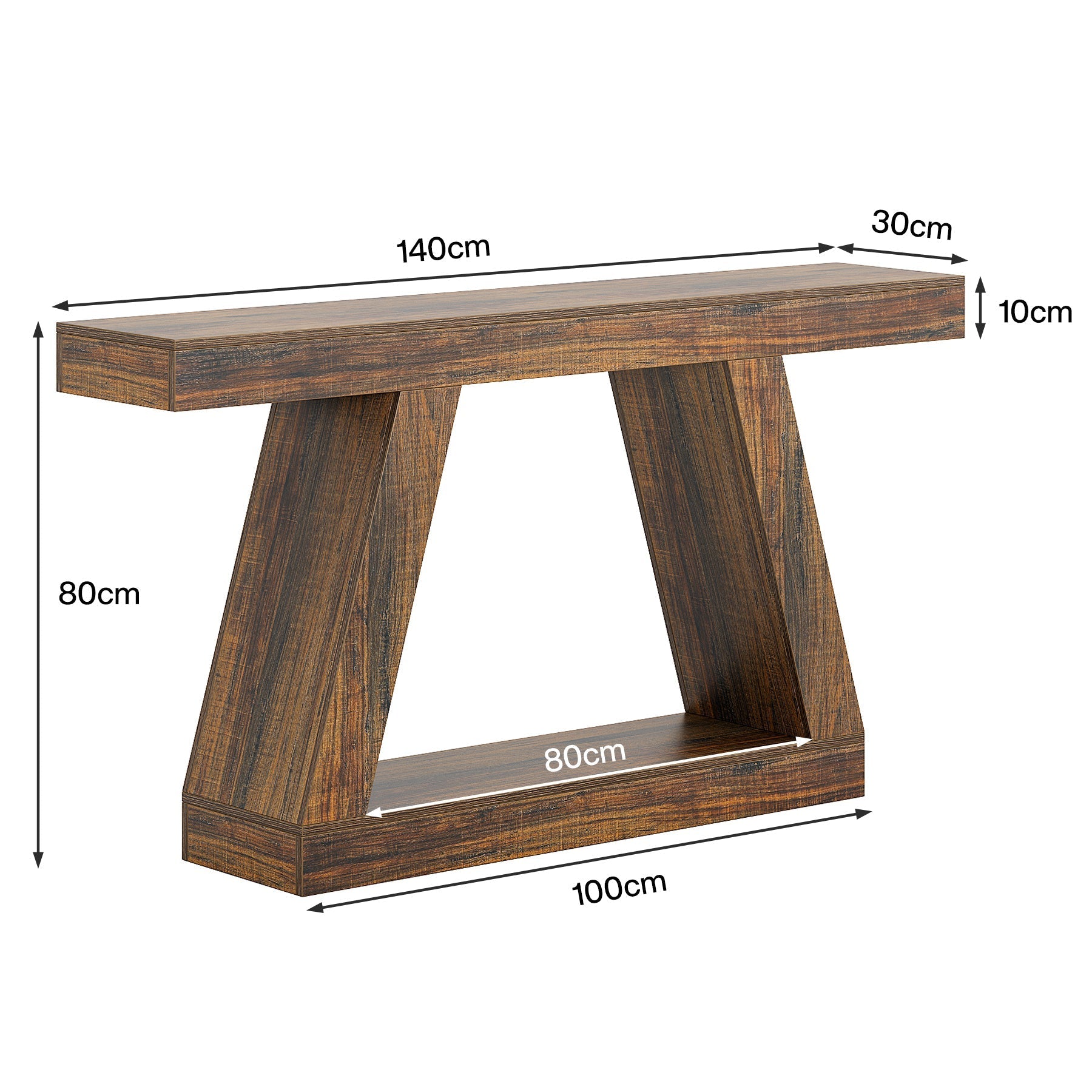 140 cm Landelijke Consoletafel, Industriële Houten Opbergtafel voor Hal en Woonkamer