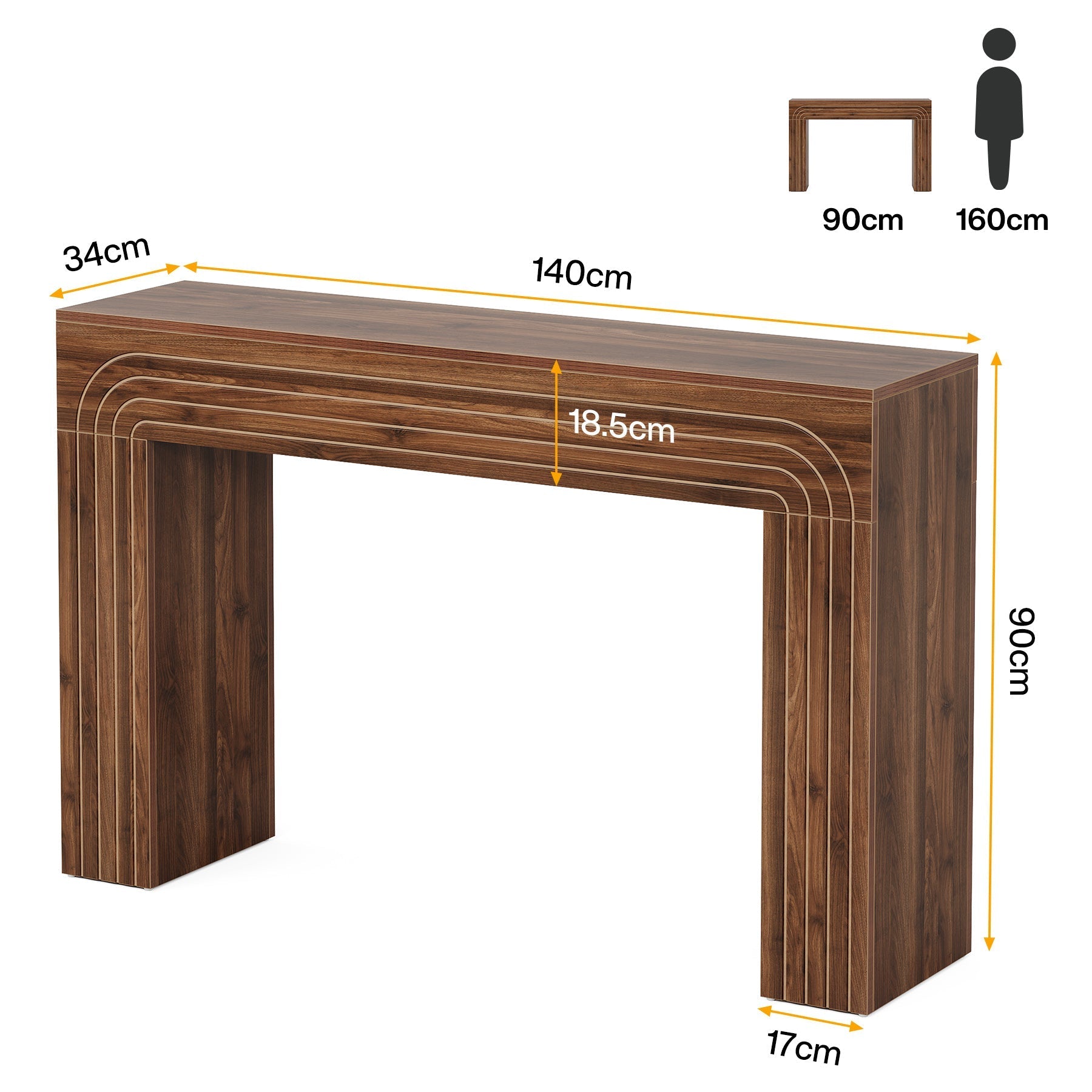 140 cm Landelijke Consoletafel van Hout, Smalle Sofa Tafel voor Hal en Woonkamer