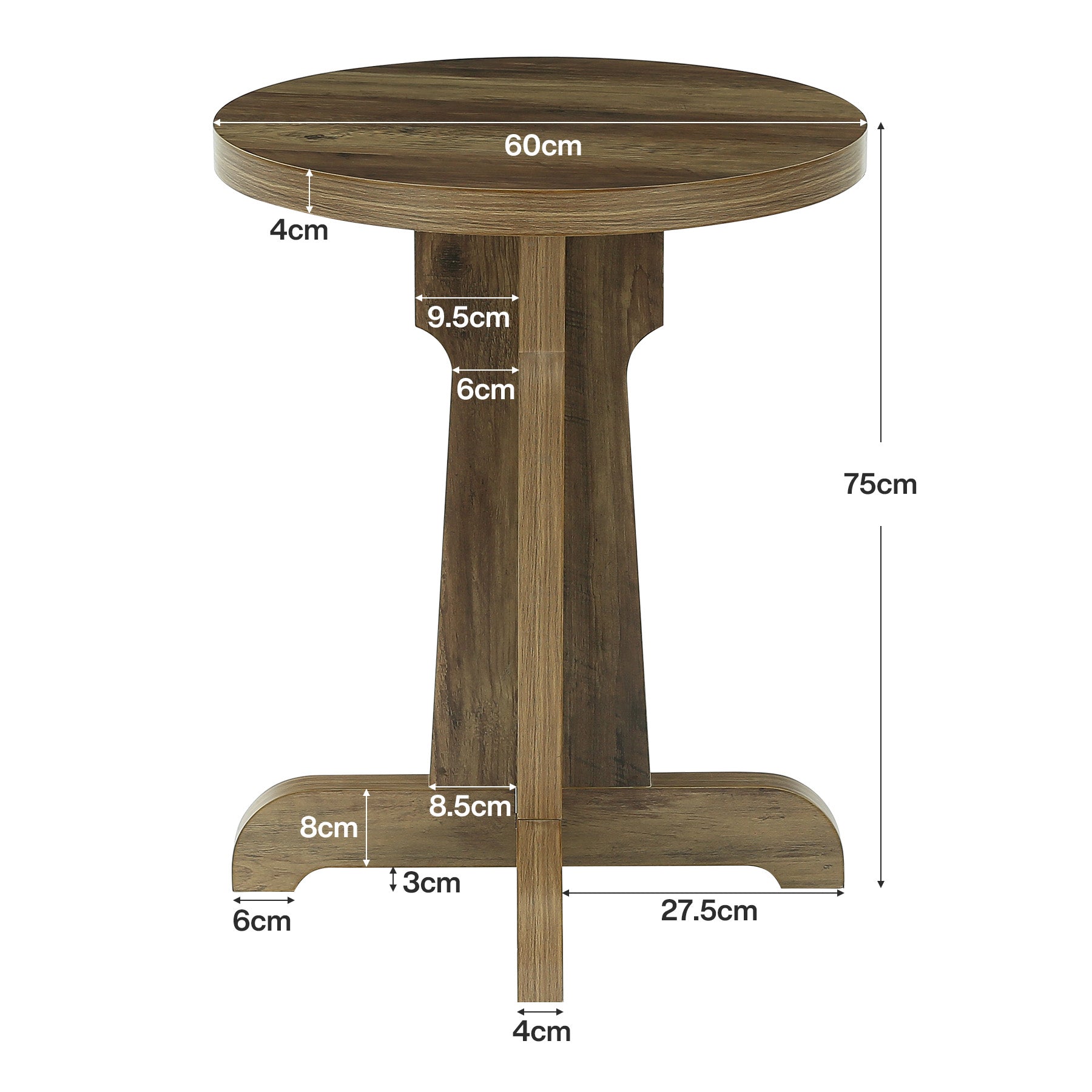 60 cm Ronde Eettafel, Compacte Tafel voor 2 met Ruimtebesparend Ontwerp voor Keuken Eetkamer