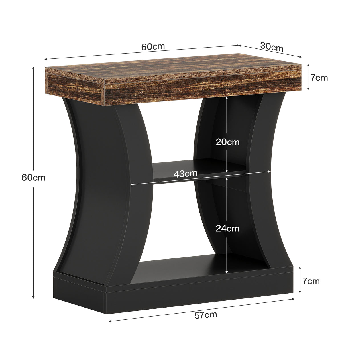 60 cm Tribesigns bijzettafel met 3 niveaus en opbergruimte, smalle tafel voor woonkamer en slaapkamer