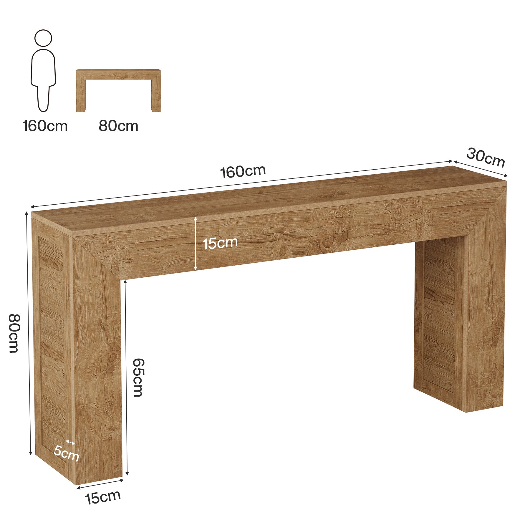 160 cm Boerenstijl Consoletafel, Sofatafel of Entreetafel voor Hal