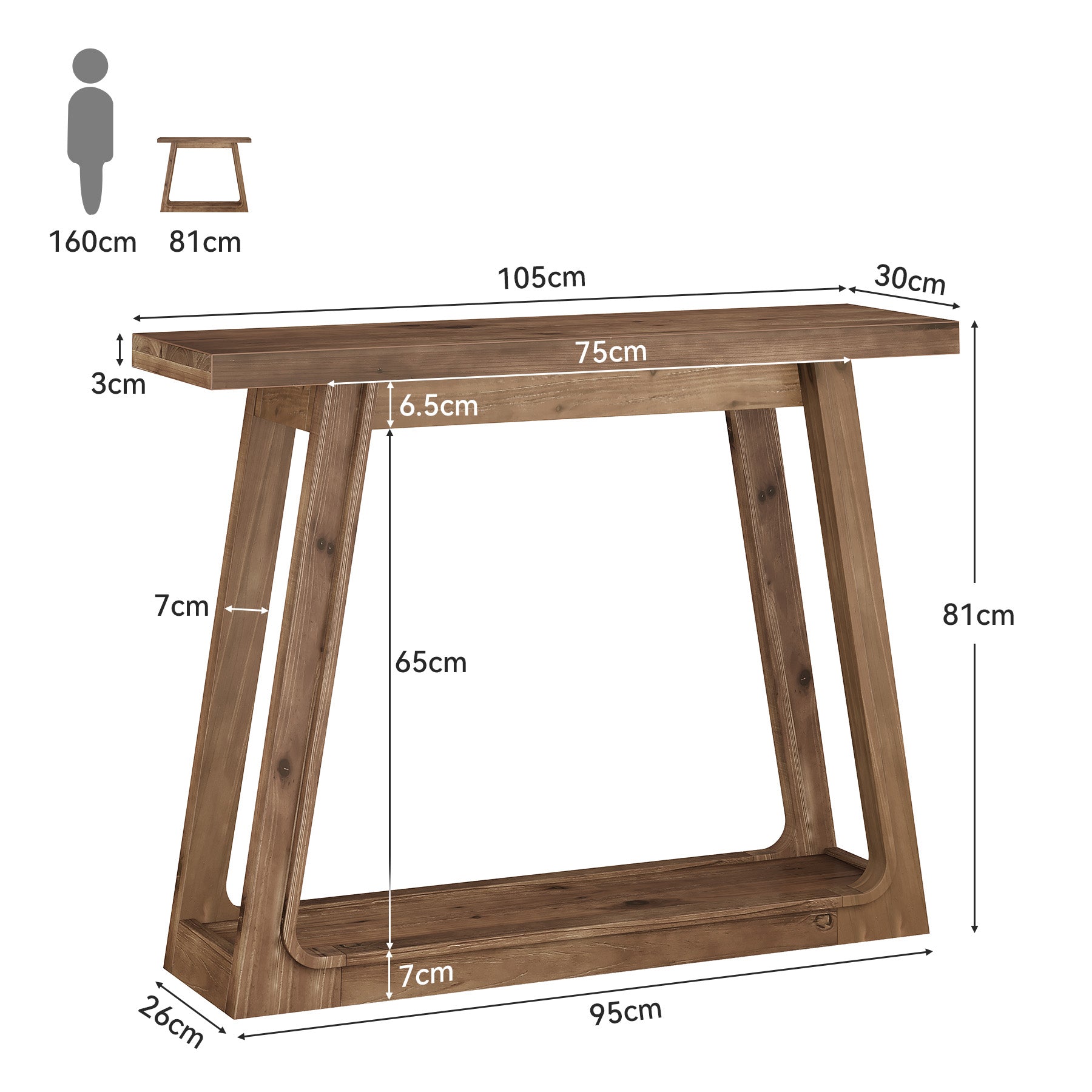 105 x 30 x 80 cm Tribesigns massief houten sidetable met trapeziumvormige basis, haltafel voor entree en woonkamer