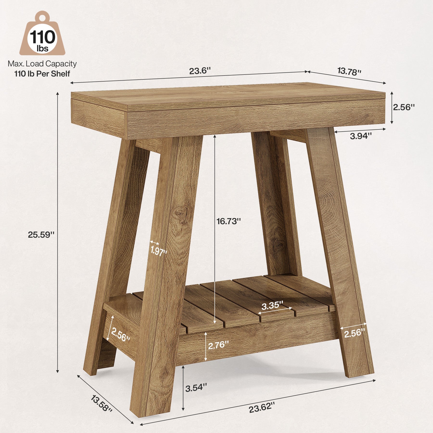 Tribesigns bijzettafel met 2 legplanken, nachtkastje in landelijke stijl in grijs, smalle banktafel