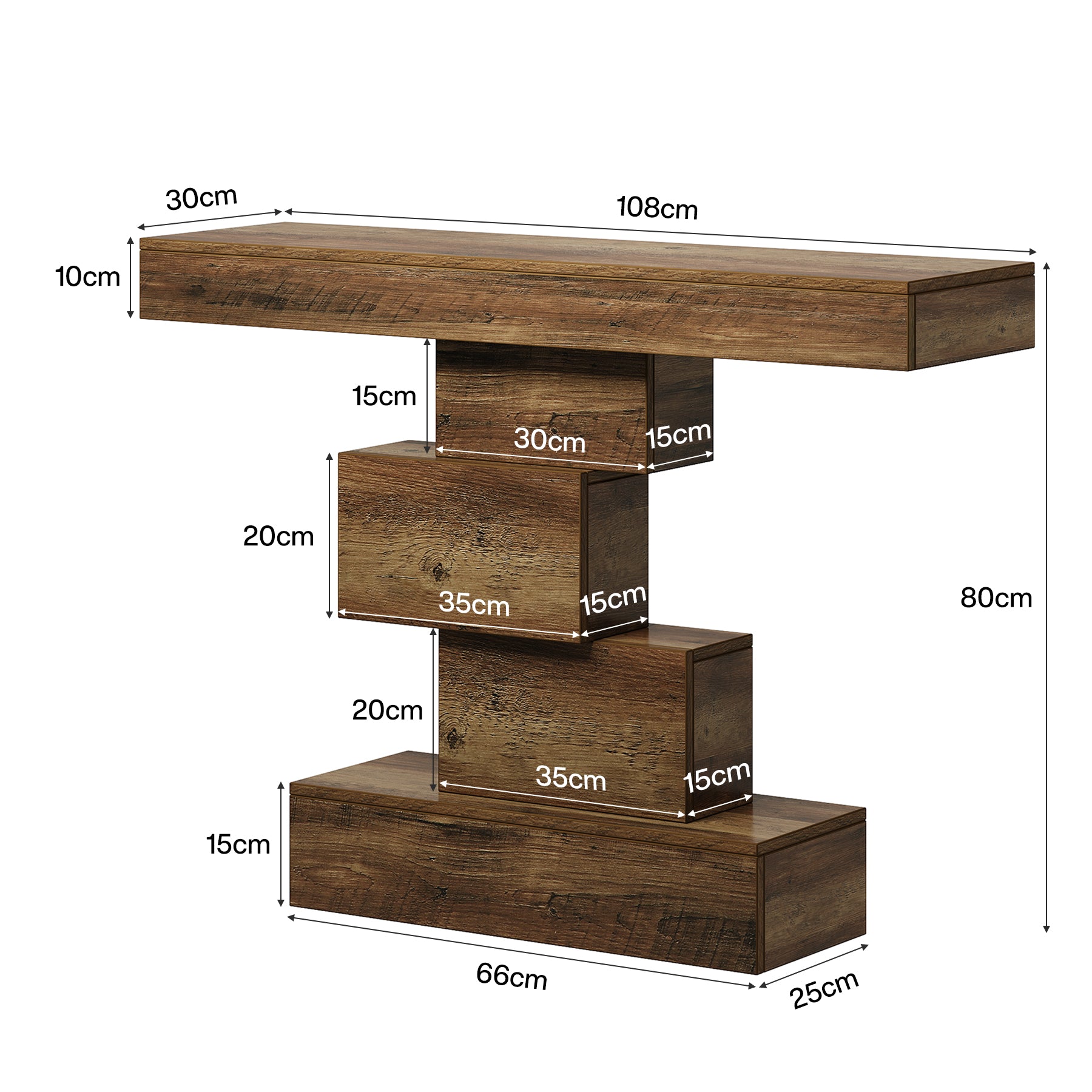 108 cm Landelijke Console, Industriële Bijzettafel met Geometrische Basis voor Hal en Woonkamer