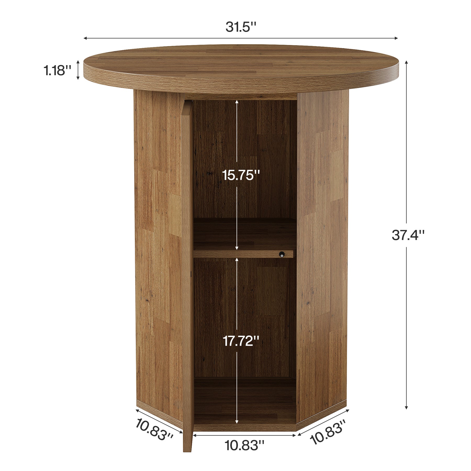 Tribesigns ronde bartafel 80 cm met opbergruimte, hoge statafel met geïntegreerde kast in landelijke stijl