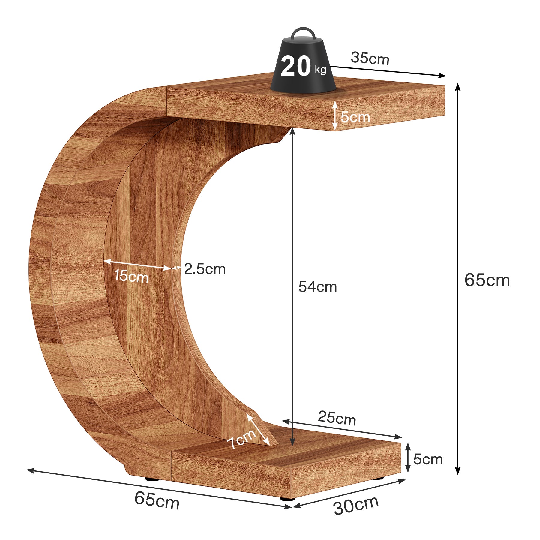 65 cm C-Vormige Bijzettafel, Tribesigns Smalle Sofa Tafel voor Woonkamer