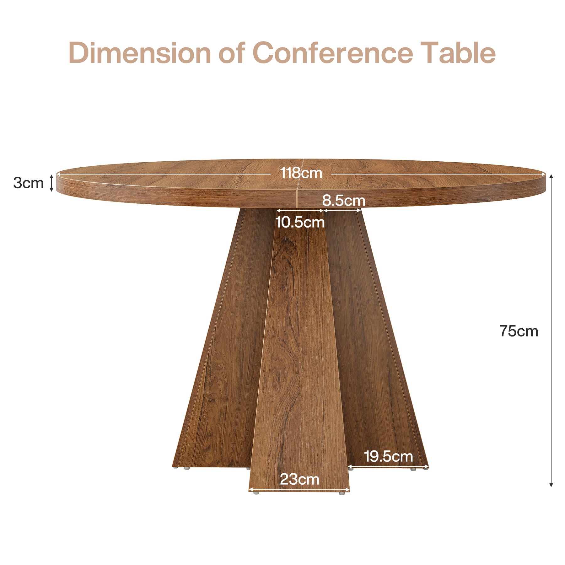 Tribesigns Ronde Conferentietafel 118 cm met Dik Tafelblad, Compacte Vergadertafel met Taps Toelopende Basis voor Kantoor en Kleine Ruimtes