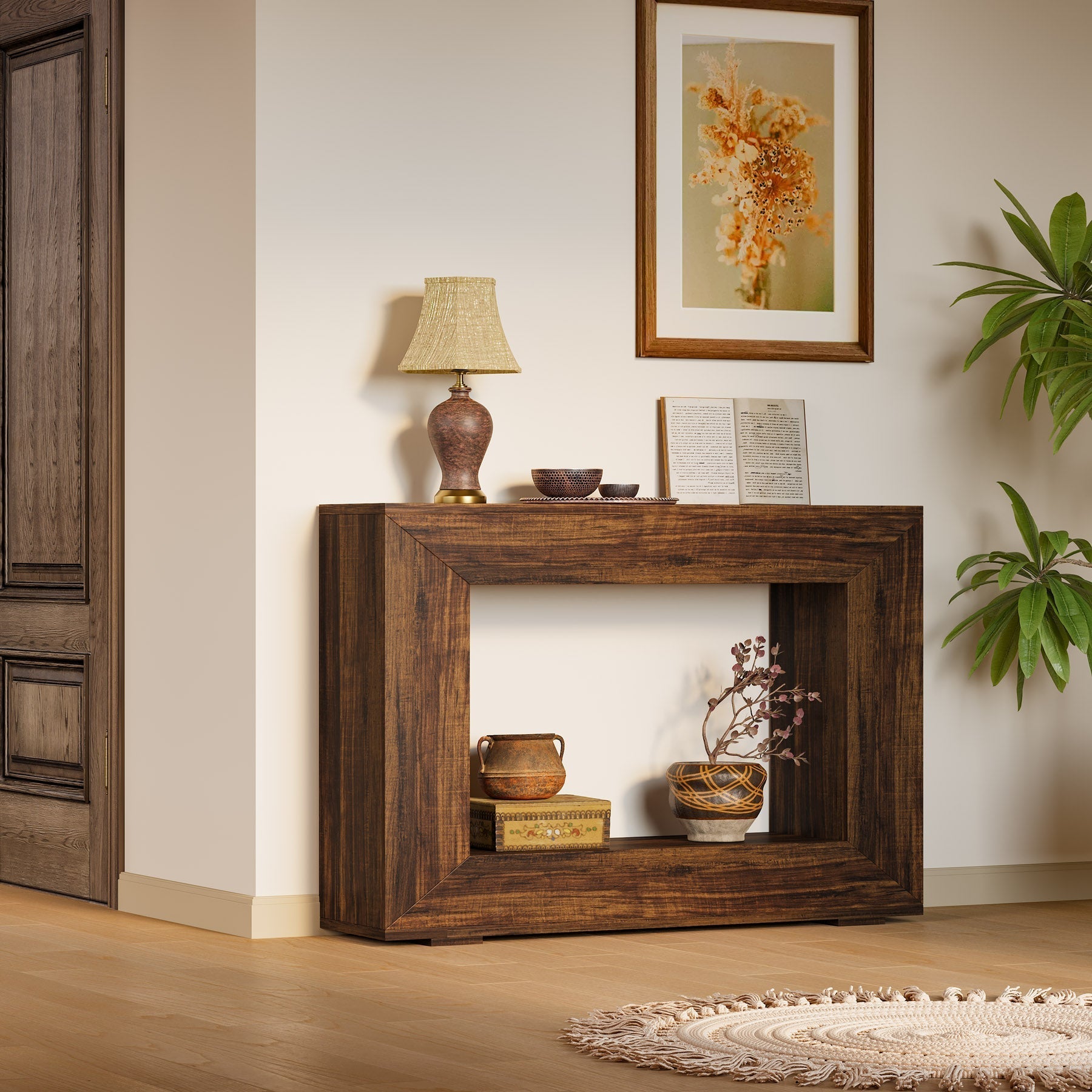 120 cm Boers Entreetafel met Opbergvak, Industrieel Accentmeubel voor Hal en Woonkamer